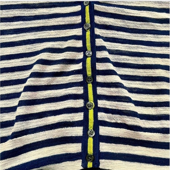J. Crew Cardigan Striped Sweater | Navy, White, Lime Green | XS - Picture 3 of 7